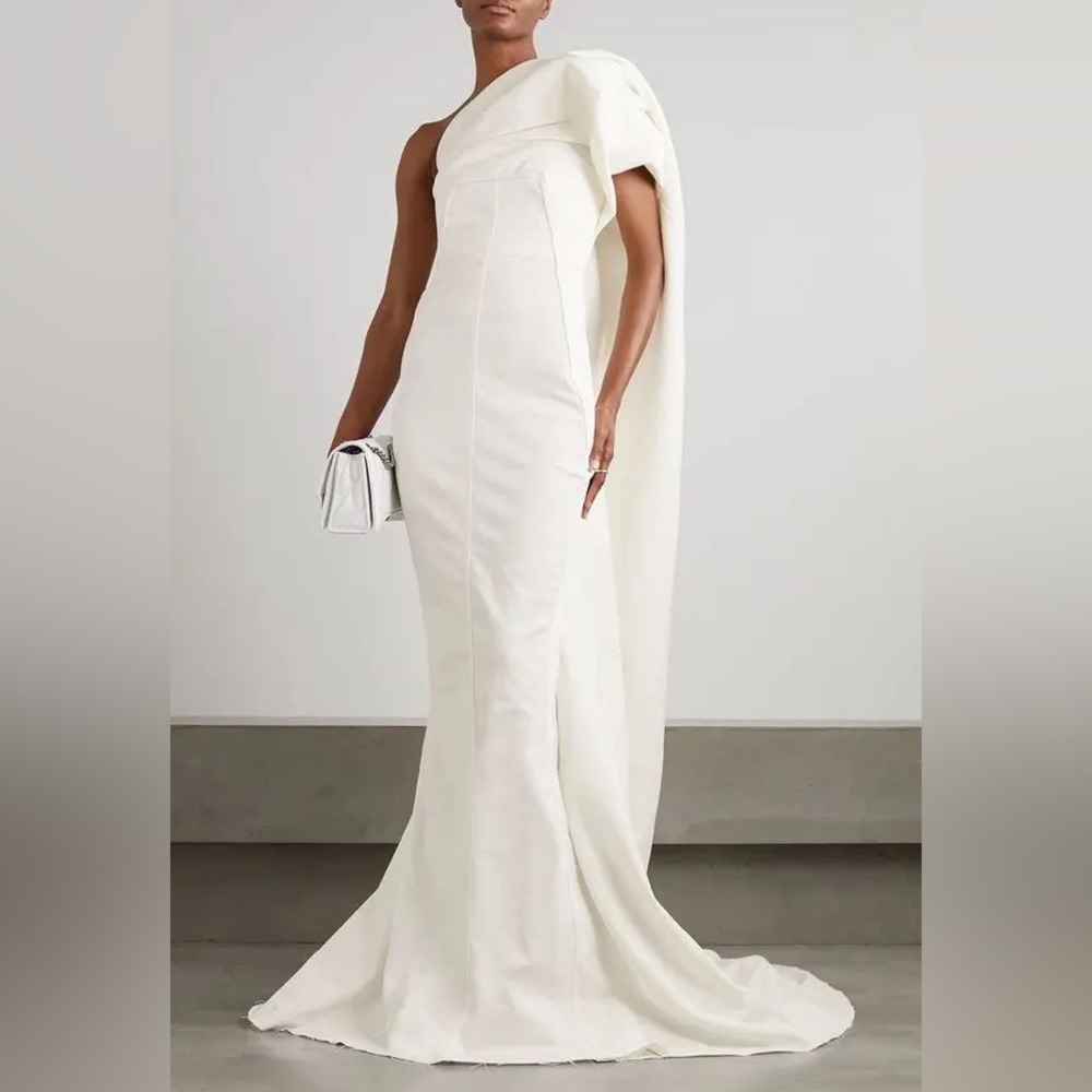 Rick Owens One Shoulder White cape Dress